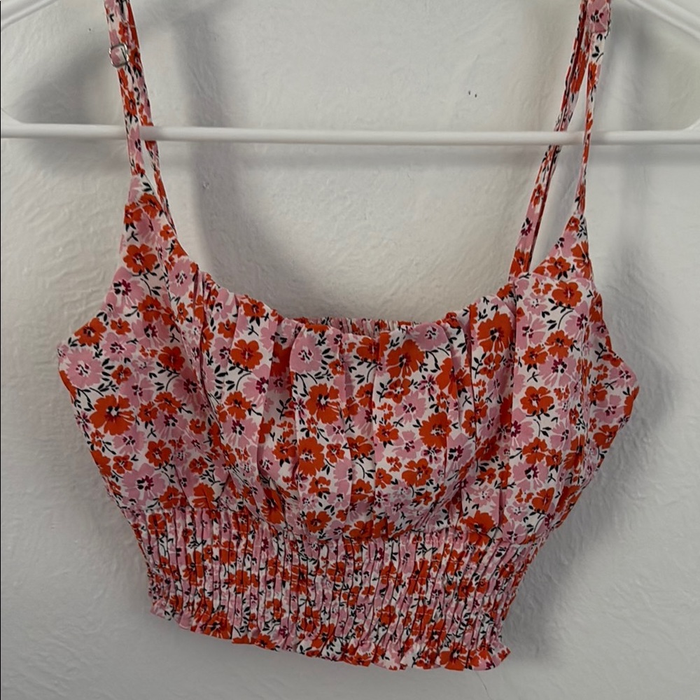 Red and Orange Smocked Crop Camisole